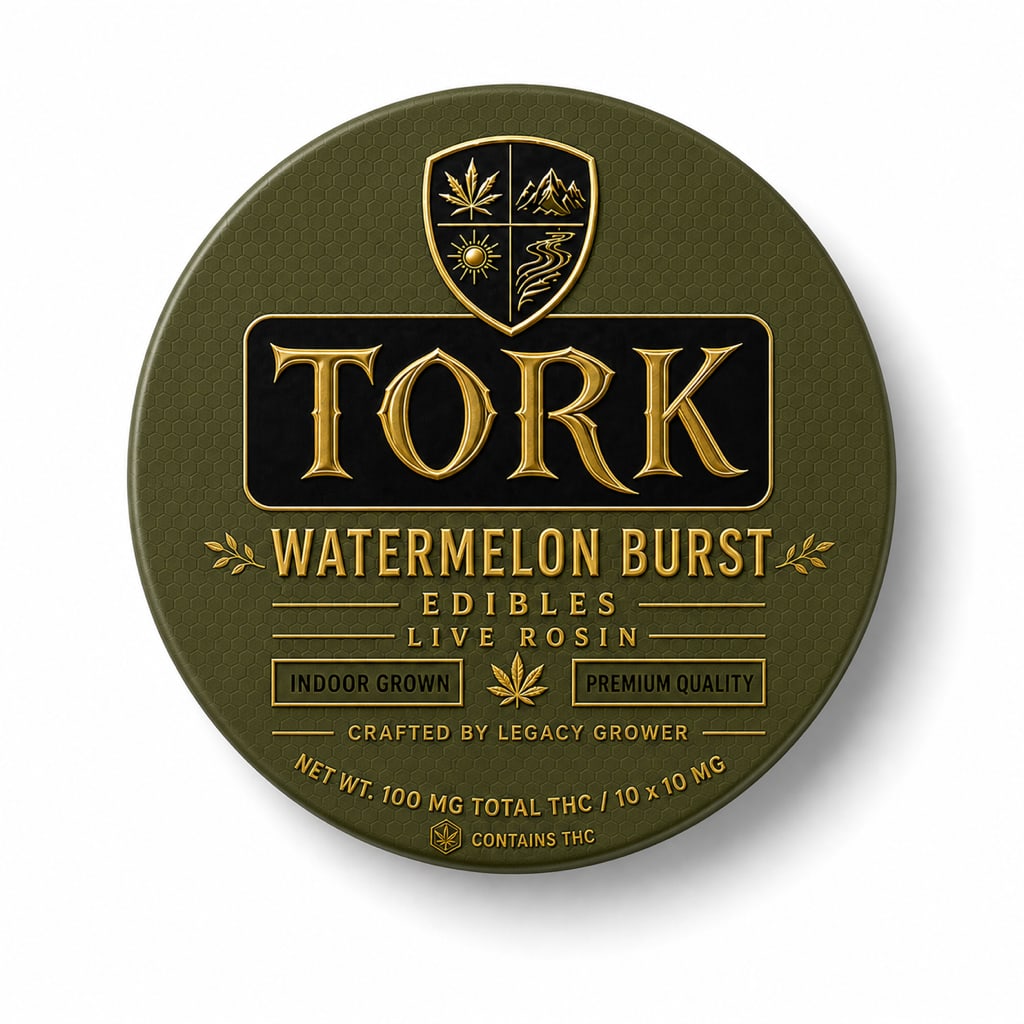 Tork Live Rosin Gummies Watermelon Burst olive tin